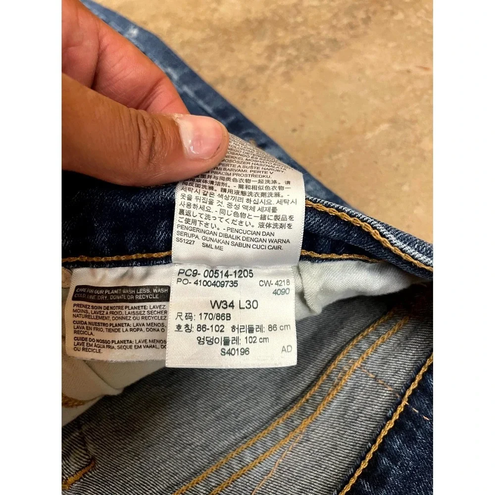 Levi's 514 Straight Leg Jeans Mens 34x30 Blue Denim‎ Cotton Stretch Mid Rise